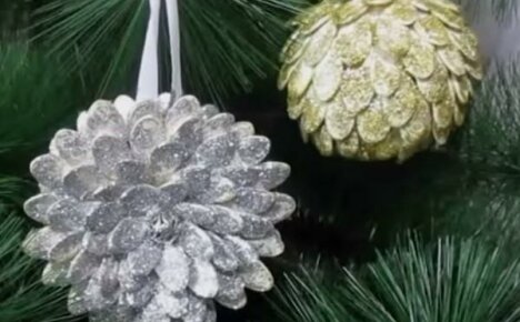 Nós fazemos decorações originais para árvores de Natal com sementes de abóbora - uma bola volumétrica e um lindo crisântemo