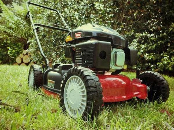 A large area is best handled with a self-propelled lawn mower.