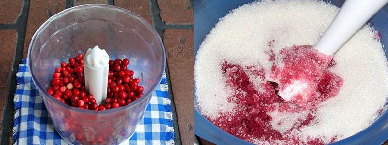 hakk tyttebær og mal med sukker