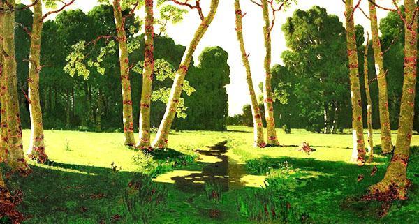 schilderij van A. Kuindzhi Birch grove