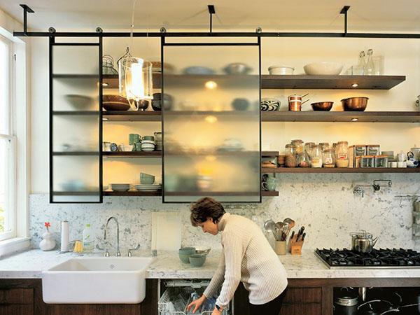 shelves in the kitchen