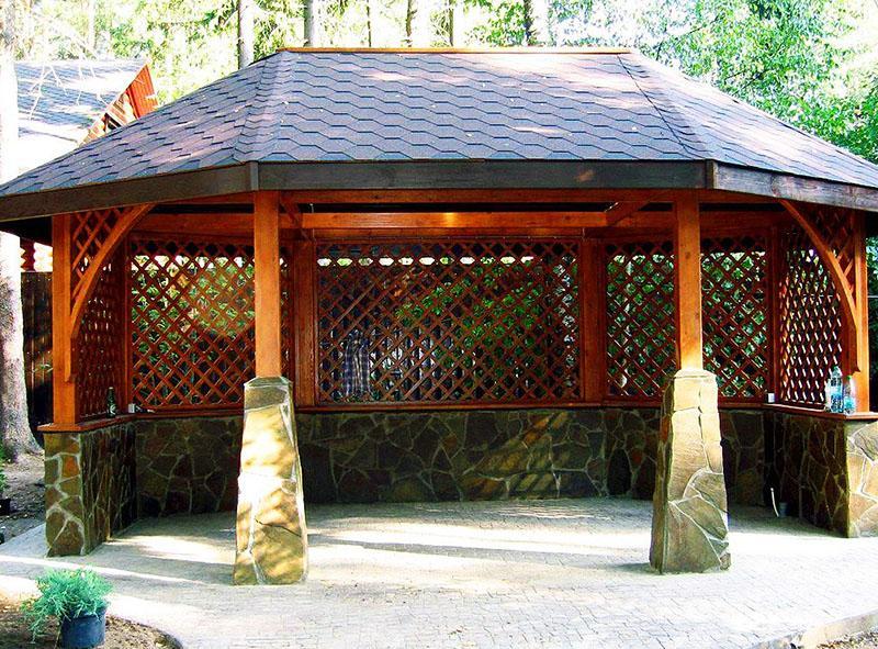 gazebos for summer cottages made of combined materials