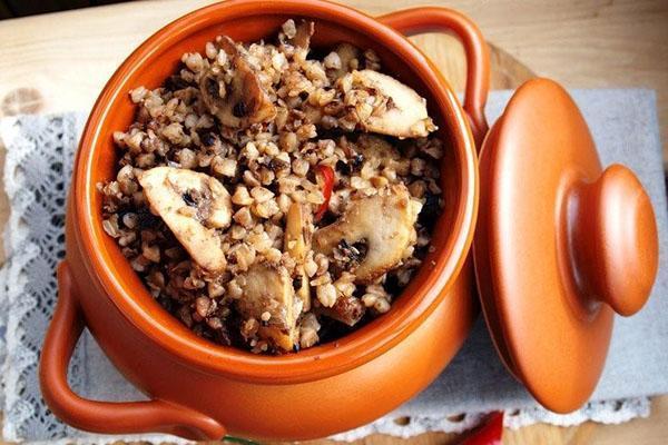 buckwheat with mushrooms in a pot