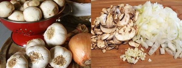 peel and chop mushrooms and onions