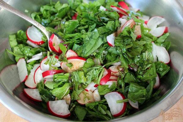 salad tỏi hoang dã, củ cải và dưa chuột