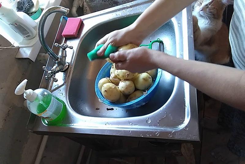 Kartoffeln schälen und abspülen