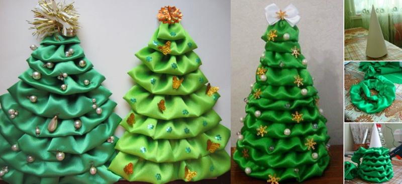 DIY-julgran gjord av tyg med dekorativa element